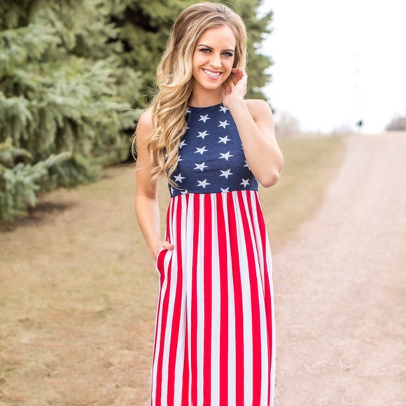 USA Stars Stripes American Flag Maxi Dress - Picture 4 of 8